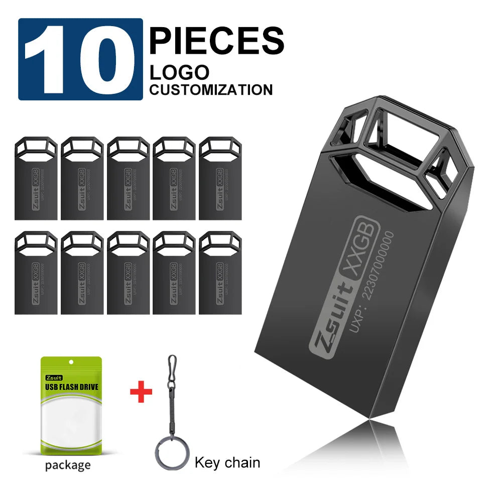 Zsuit 10PCS/LOT Metal 2.0/3.0 USB Flash Drive 32GB 16GB 128GB Pen Drive 64GB Custom Creative Gift Memory Stick 8GB Mini U Disk Zpaxo Gun color 3.0-128GB