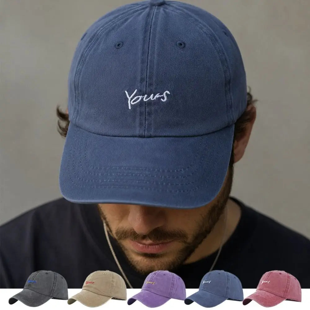 Washed Cotton Yours Letter Embroidered Cap Ripped Brim Hip Hop Distressed Baseball Cap Sunscreen Adjustable Sun Hat Zpaxo
