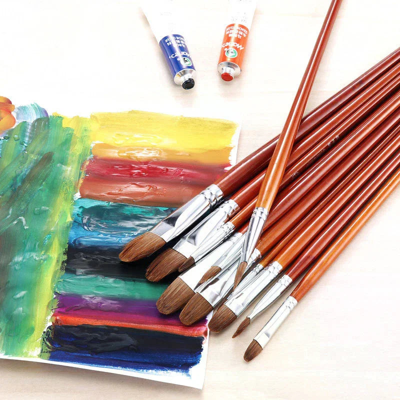 12pcs/Set High-grade Weasel Hair Oil Painting Brush Hazel Shap Row Pen Long Birch Rod Acrylic Drawing Art Supplies Artist Supply Zpaxo