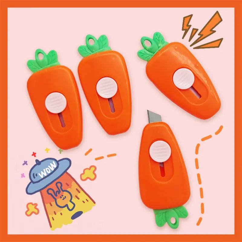 3pcs Novelty Fruit Carrot Utility Knife Mini Kawaii Portable Craft Wrapping Box Paper Envelope Cutter Knife Letter Opener Tools Zpaxo