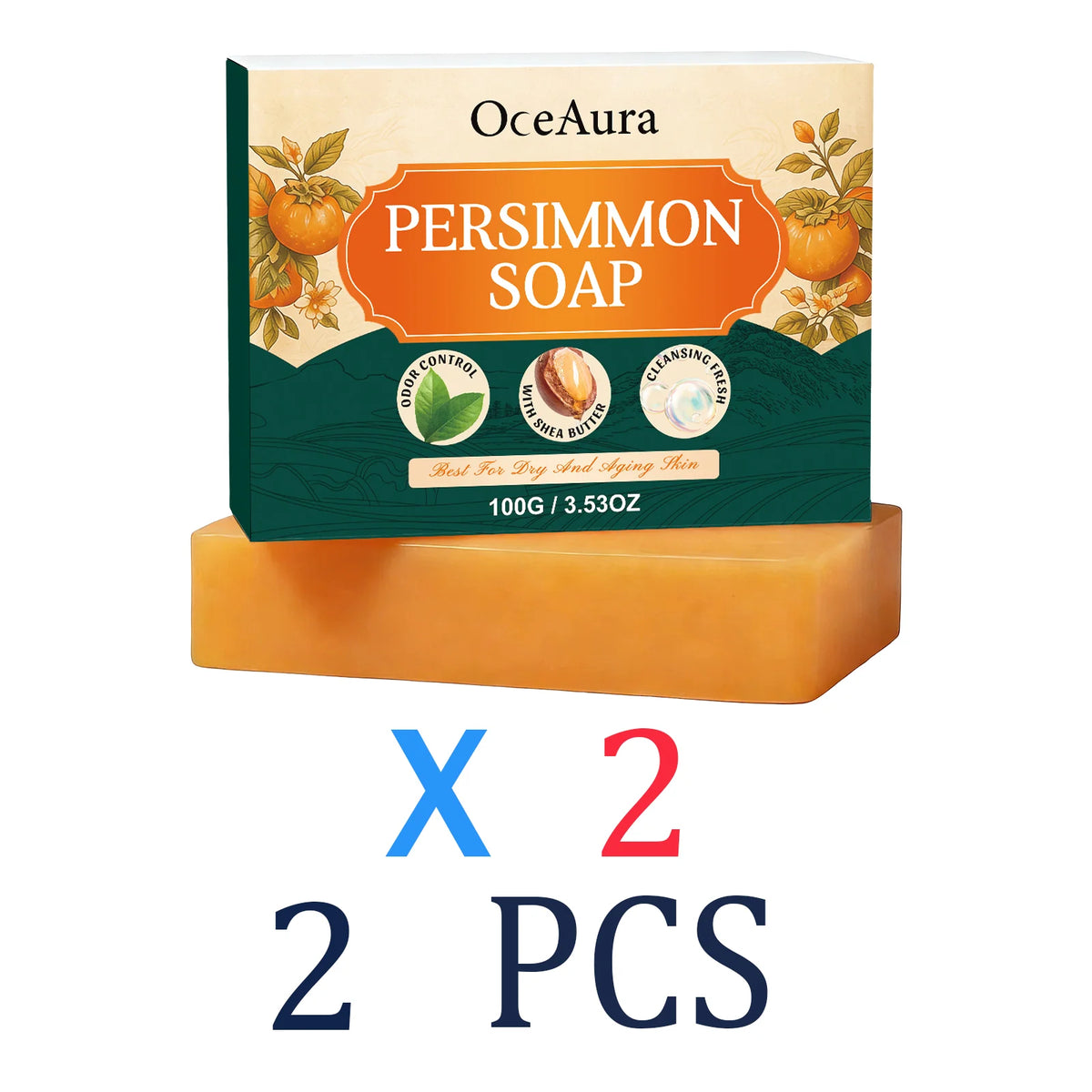 Natural Persimmon Fruit Soap Gentle Nourishing Barrier Protection Anti Dryness Body Wash Deep Hydration Lock Stabilizing 100g Zpaxo 2 Pcs