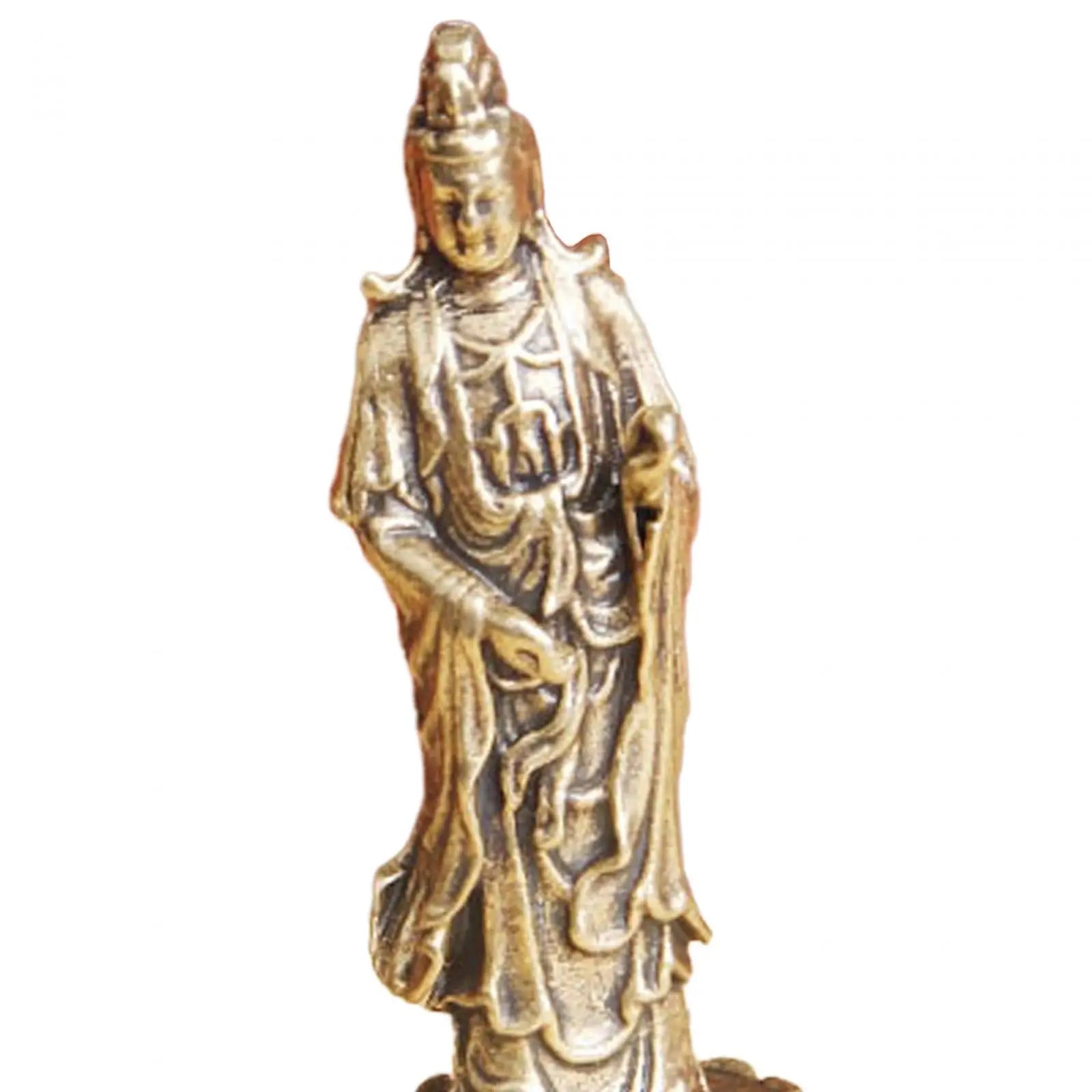 Mini Brass Guan Yin Lotus Statue | Feng Shui Figurine Decor Brass Figurine Statue Zpaxo