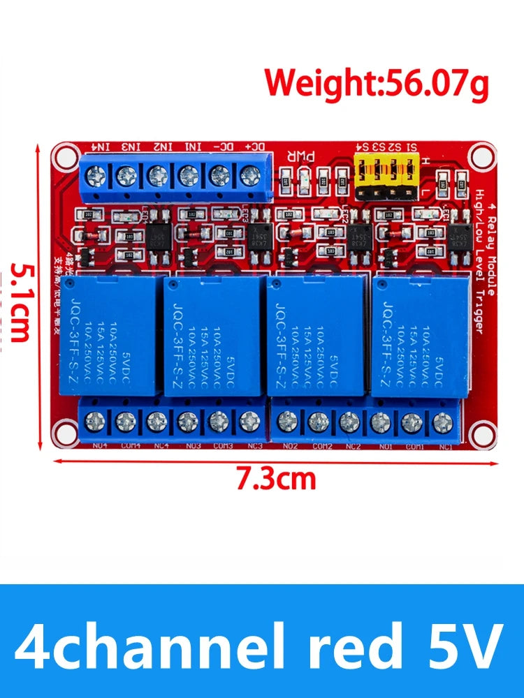 5V 12V 1-8 Channel Industrial Relay Module, Optocoupler Isolated High/Low Trigger Red Shield for Arduino Zpaxo 4 channel red 5V