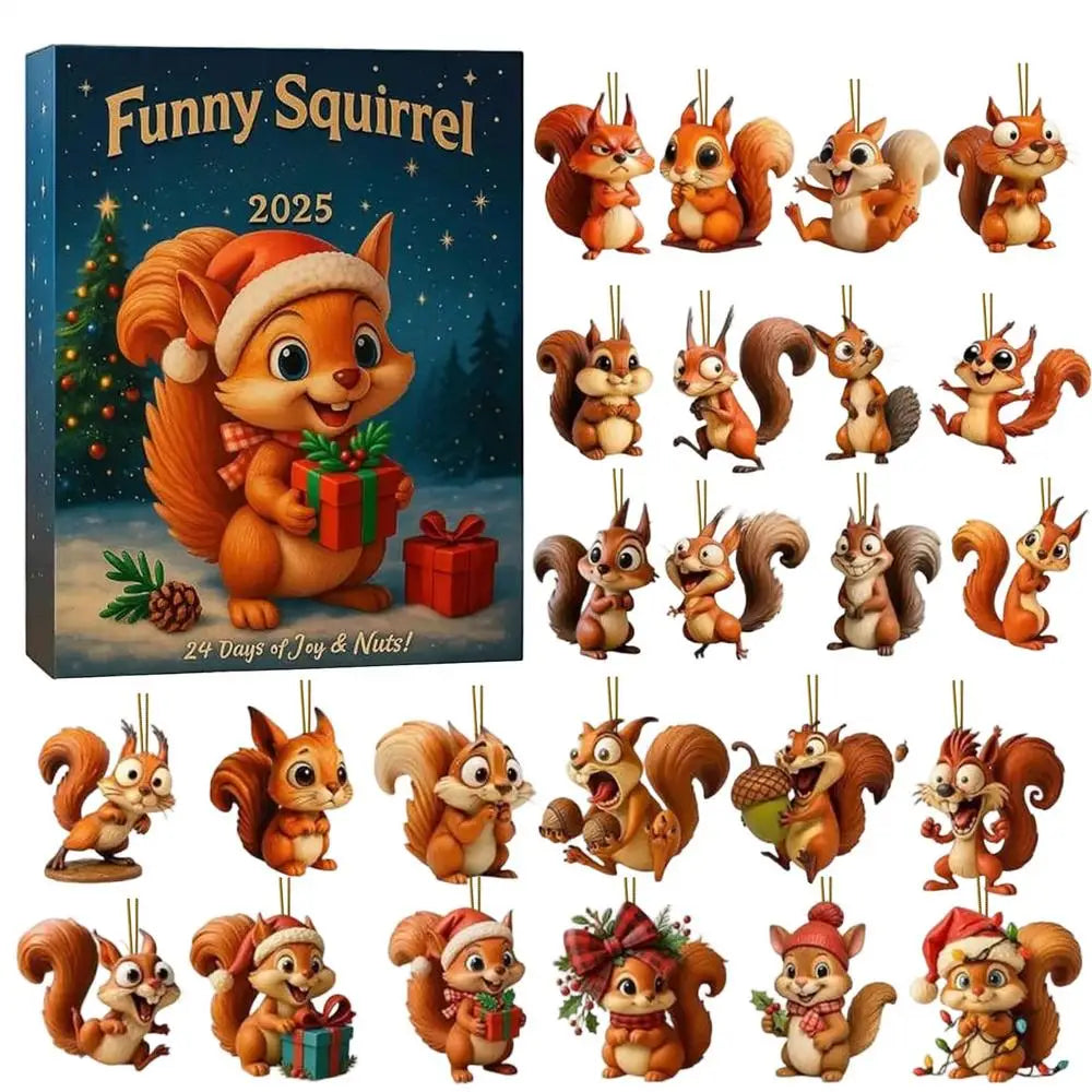 Christmas Advent Calendar 2025 Squirrel Themed 2D Acrylic Ornaments