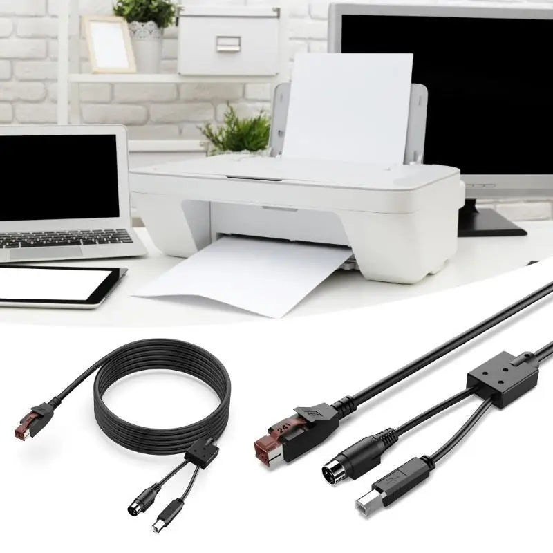652F 24V Powered USB to 3Pin Power Din Male USB2.0 B Male Data Power Cable Adapter For Barcode Scanning Guns Accessories Zpaxo CN