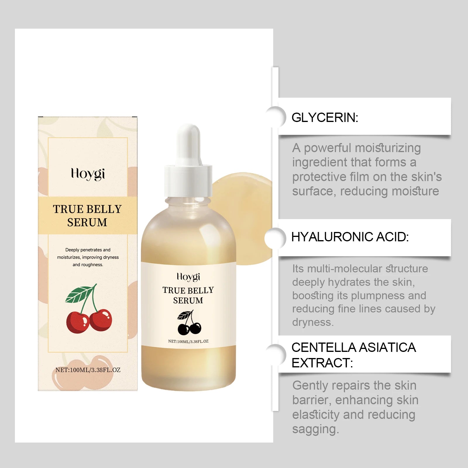 Body Care Serum with Cherry Extract Lightweight Moisturizing Serum for Dry Skin Smooth Texture and Non Greasy Absorption 100ml Zpaxo