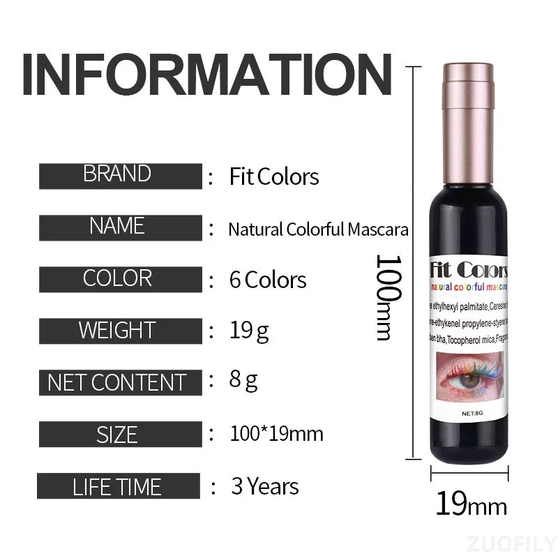 6 Colors Creative Wine Bottle Color Mascara Holiday Eyes Makeup Waterproof Thick Curling Long Lasting Blue Colorful Mascara Zpaxo