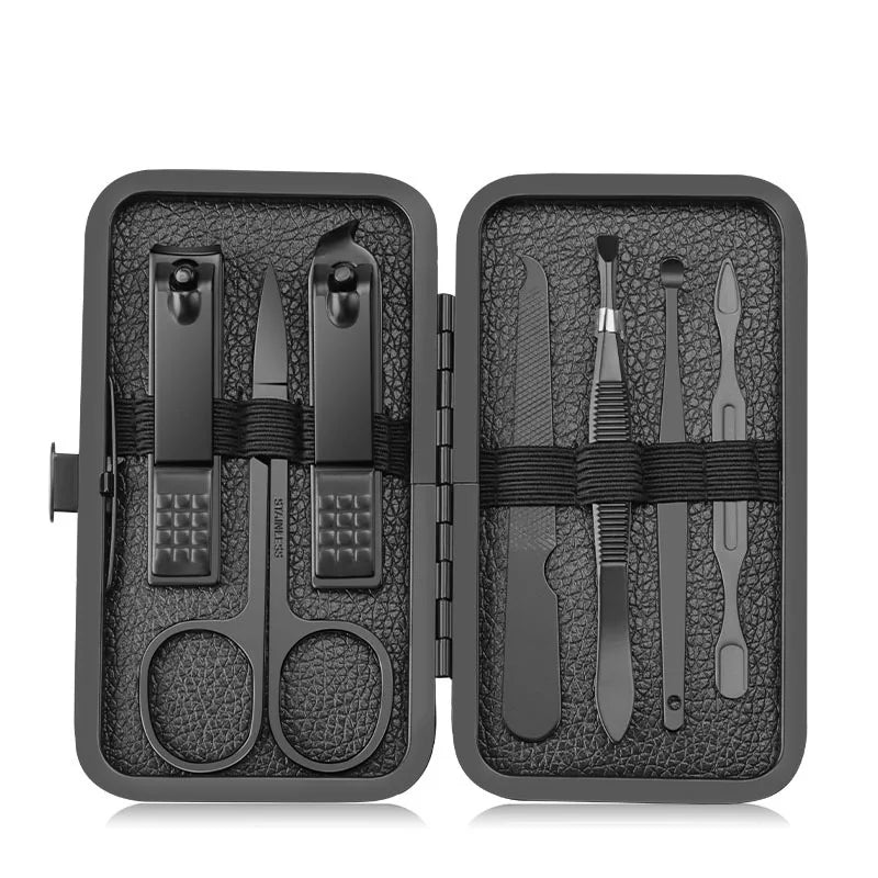 18 pcs Black stainless steel nail clipper set, nail clipper, leather clipper, foot trimmer, acne needle, beauty tool Zpaxo black 7 pcs