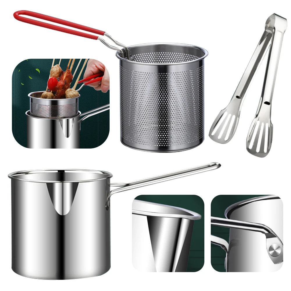1200ML Chicken Fried Pot with Strainer Basket Mesh Frying Pasta Pan 304 Stainless Steel for French Fries Chicken Fry Zpaxo