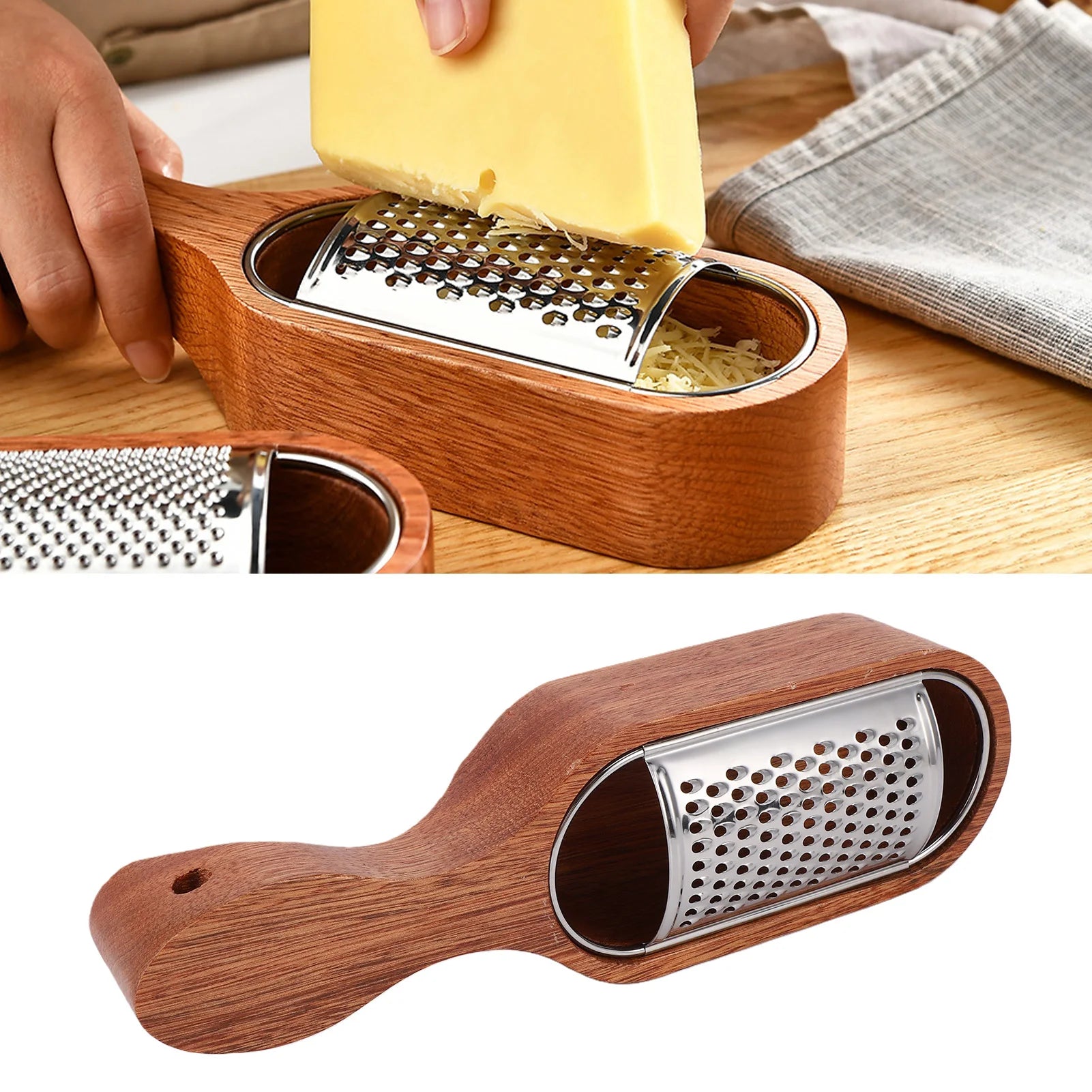 Wooden Handle Cheese Grater Manual Shredder Storage Space Handheld