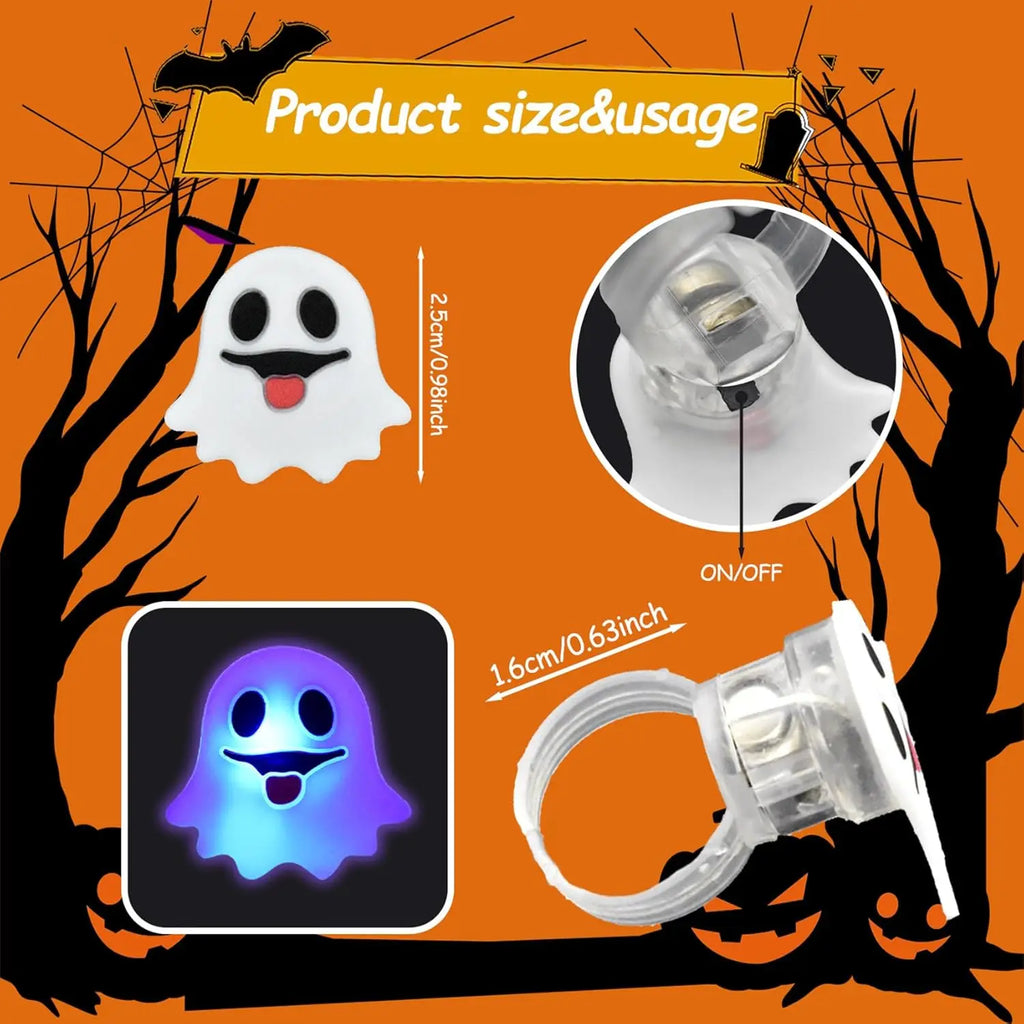 20 Halloween LED Light Up Rings Toys Horror Pumpkin Ghost Spider Glow