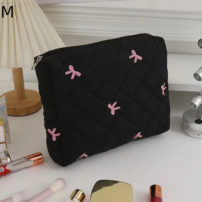 1 Black Women Portable Makeup Bag Large Capacity Bow Quilting Zpaxo M