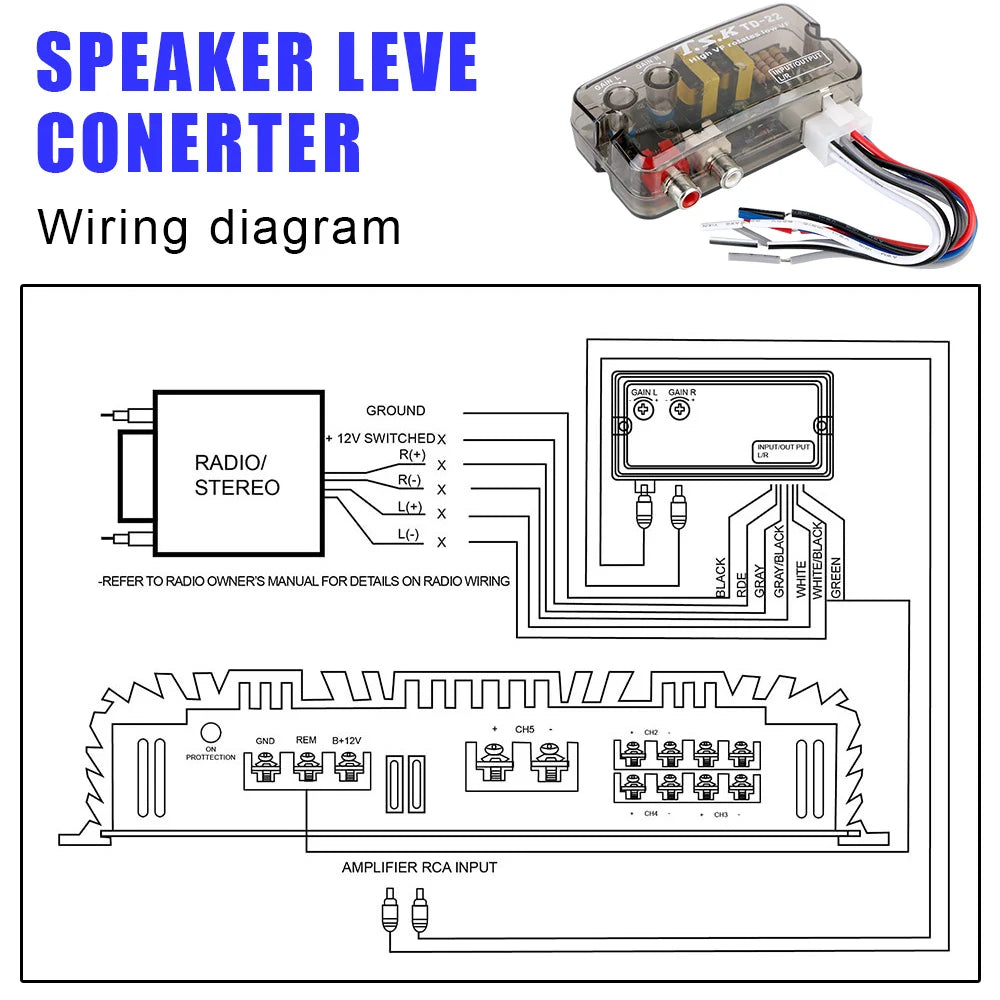 12V Converter Adapter Adjustable Frequency Line Car Subwoofer Stero Radio Converters Auto Car Audio Converter RCA Stereo Zpaxo