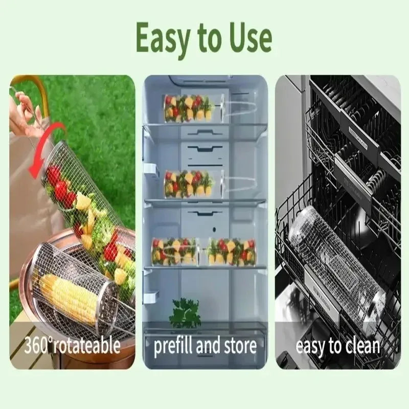 Bbq Accessories Stainless Steel Grill Basket Portable Barbecue Cage Rolling Grilling Basket Useful Outdoor BBQ Grill Basket Zpaxo