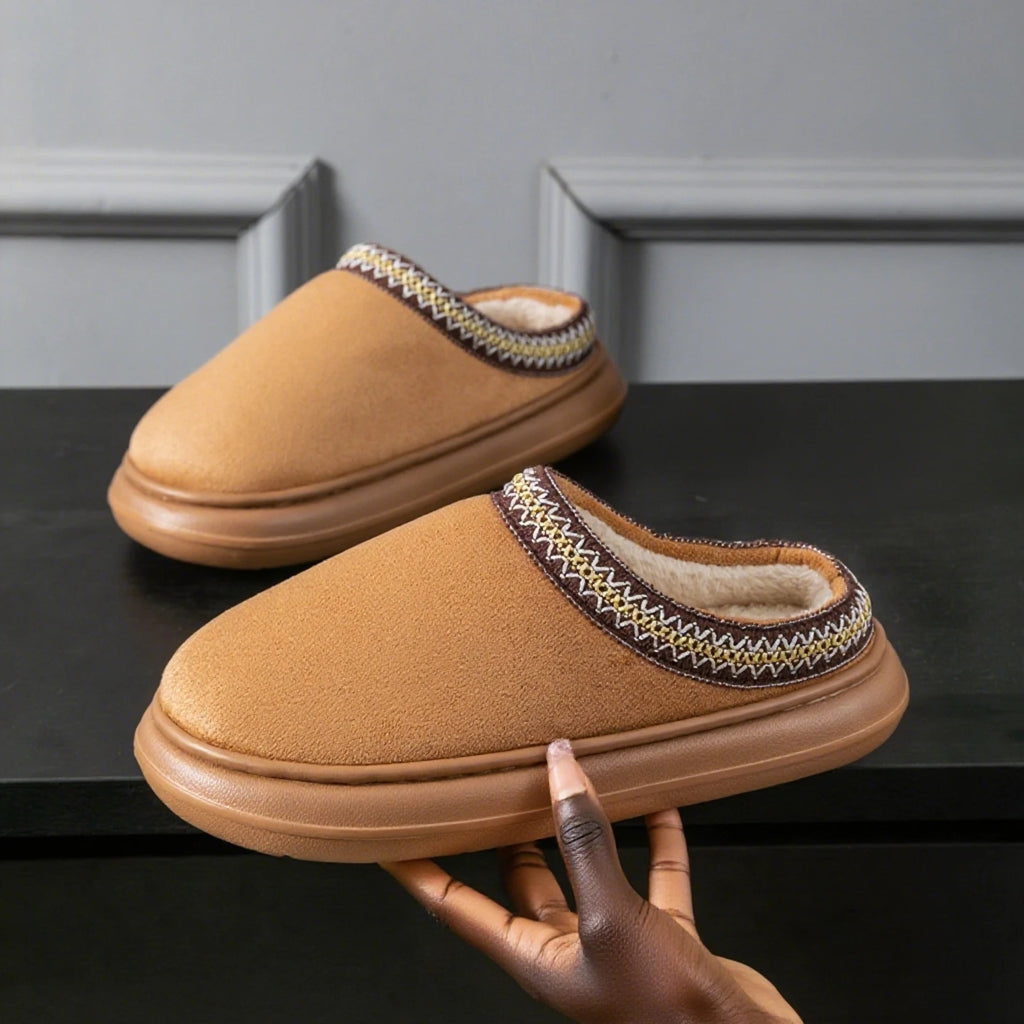 Fashion Ladies Suede Autumn Winter Slippers Plush Warm Non-slip