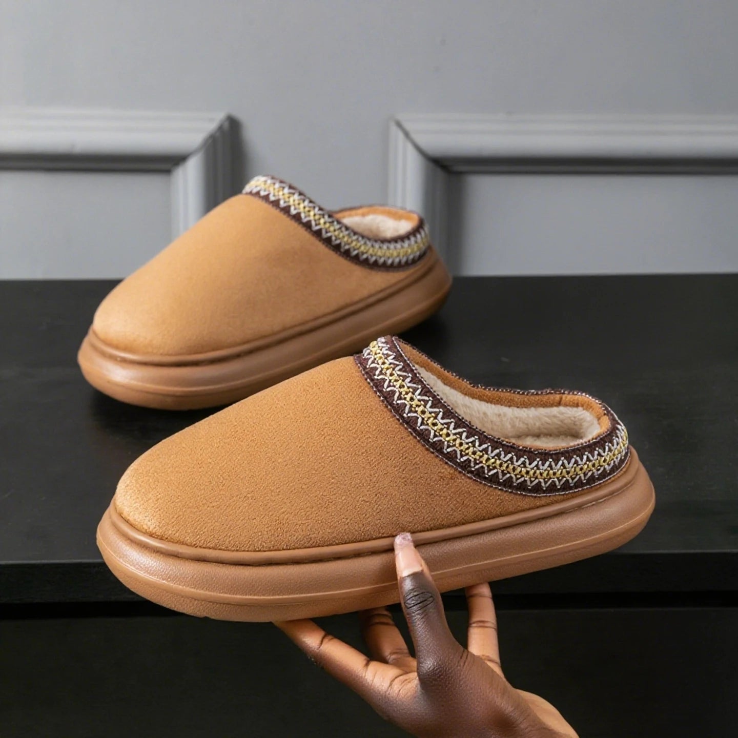 Fashion Ladies Suede Autumn Winter Slippers Plush Warm Non-slip