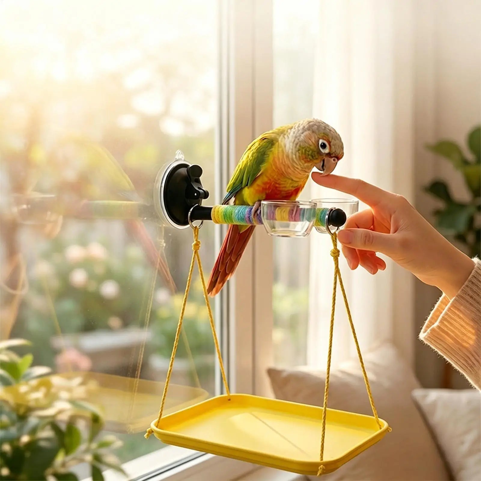 Window Perch Birds Suction Cup Interactive Toy Bird Shower Parakeet