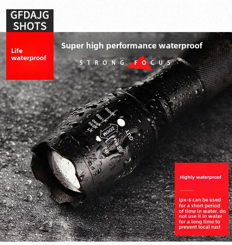 Explosive T6 Strong Light Long Distance Flashlight LED Telescopic