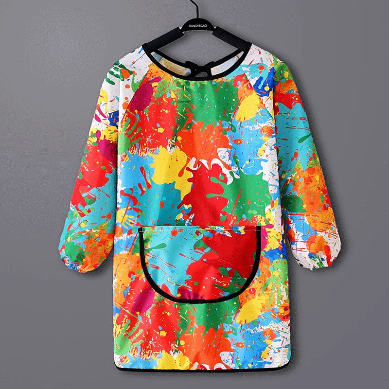Childrens Drawing Waterproof Dirt Resistant Long Sleeved Cover Kindergarten Drawing Reverse Dressing Baby Eating Bib Baby Apron Zpaxo