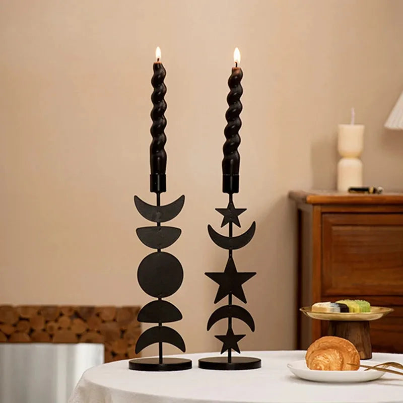Nordic Wrought Iron Candle Holder Moon Star Design Romantic Tabletop
