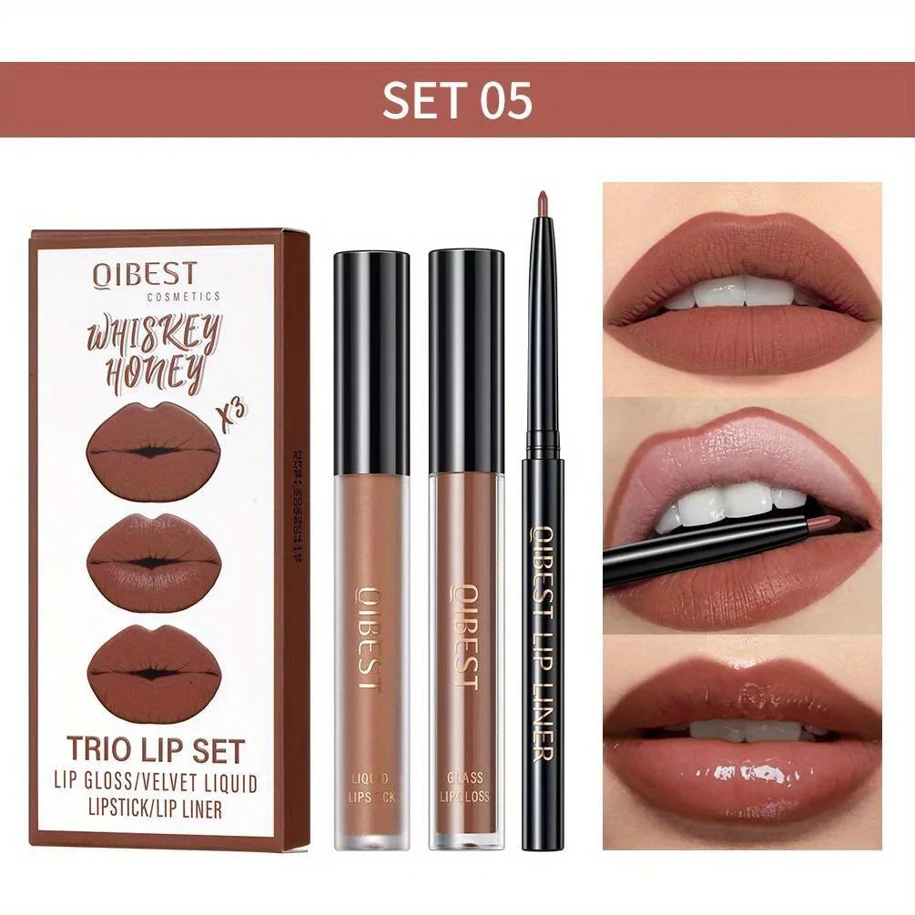 3 in 1 Lipstick and Lipliner Set, Long Lasting Waterproof Lip Stain Liquid Lipgloss Set for Women Halloween Gothic Makeup Zpaxo 05
