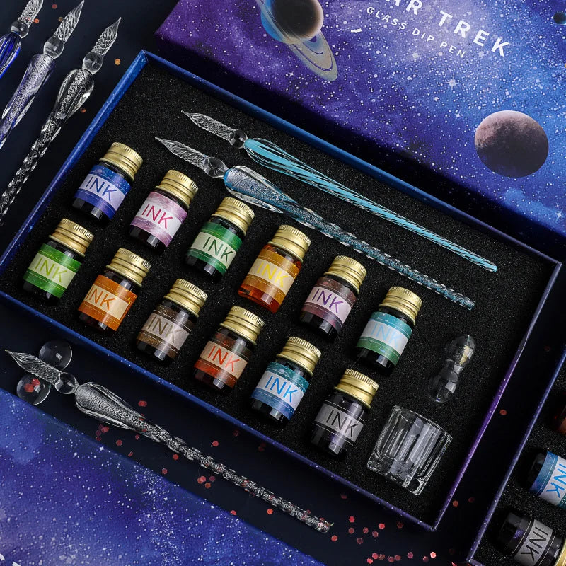 Starry Sky Glass Dip Pen Set – 16-Piece Crystal Gift Collection