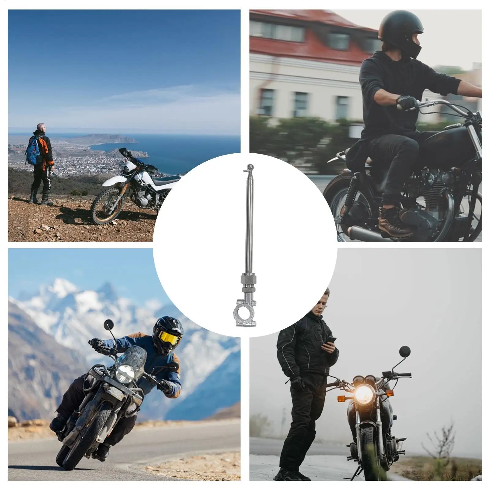 Motorcycle Handlebar Flagpole Stainless Steel Telescopic Flagpole Mount Stand Adjustable Length Flag Decoration Bracket for Long Zpaxo