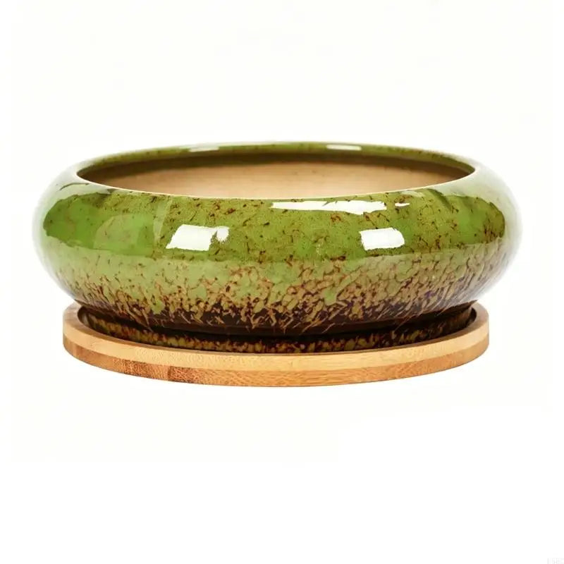 Succulents Bowl Planter Water Planting Container Ceramic Leakproof Spacious Bowl Planter For Indoor Outdoor Succulents Zpaxo Green CN NOHOLE1