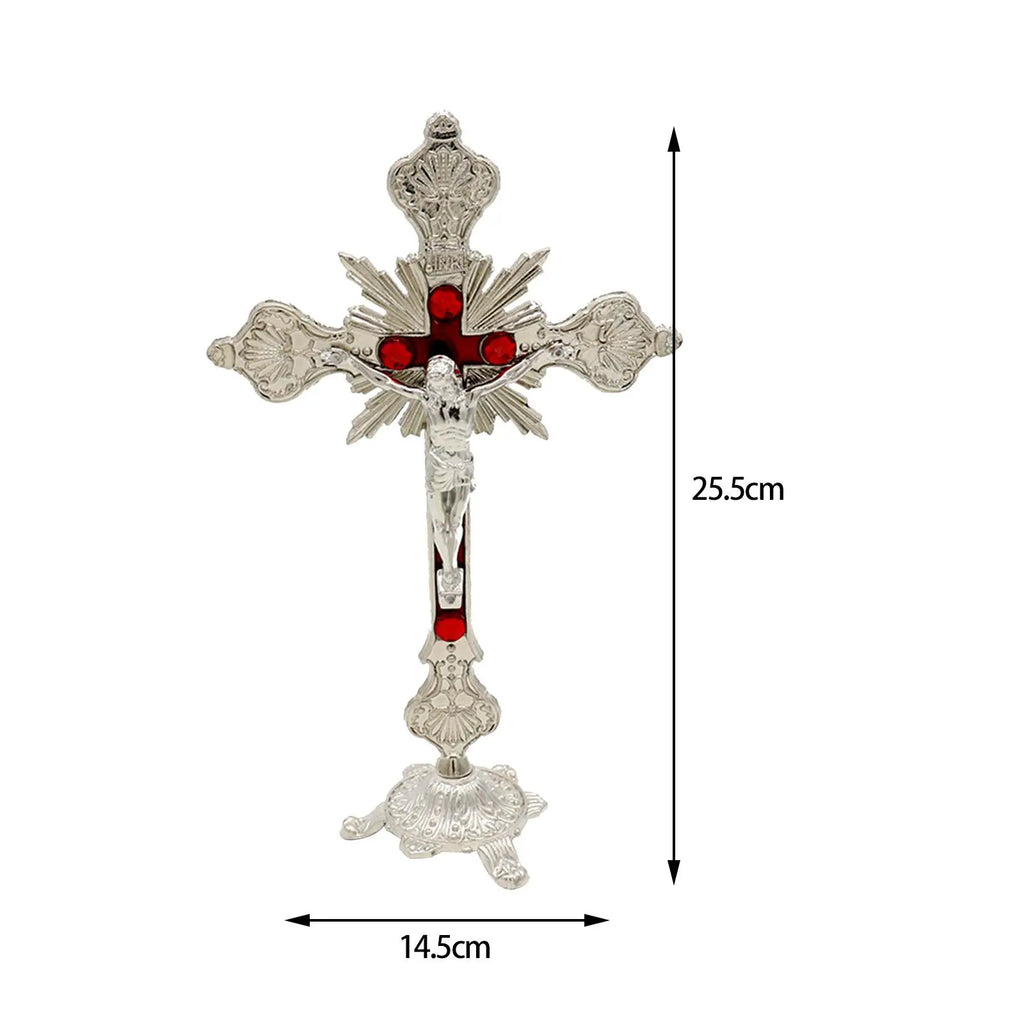 Standing Crucifix 10" Metal Jesus Cross with Tabletop Stand Religious Crucifix Decor Zpaxo