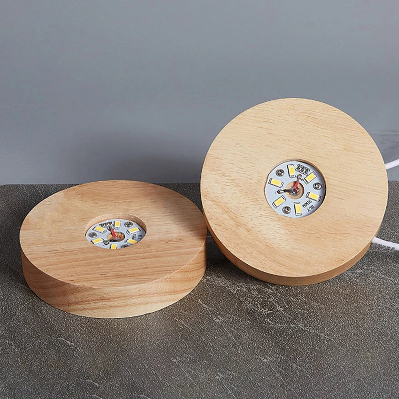 Wood Light Base Rechargeable Wooden LED Rotating Display Stand Lamp