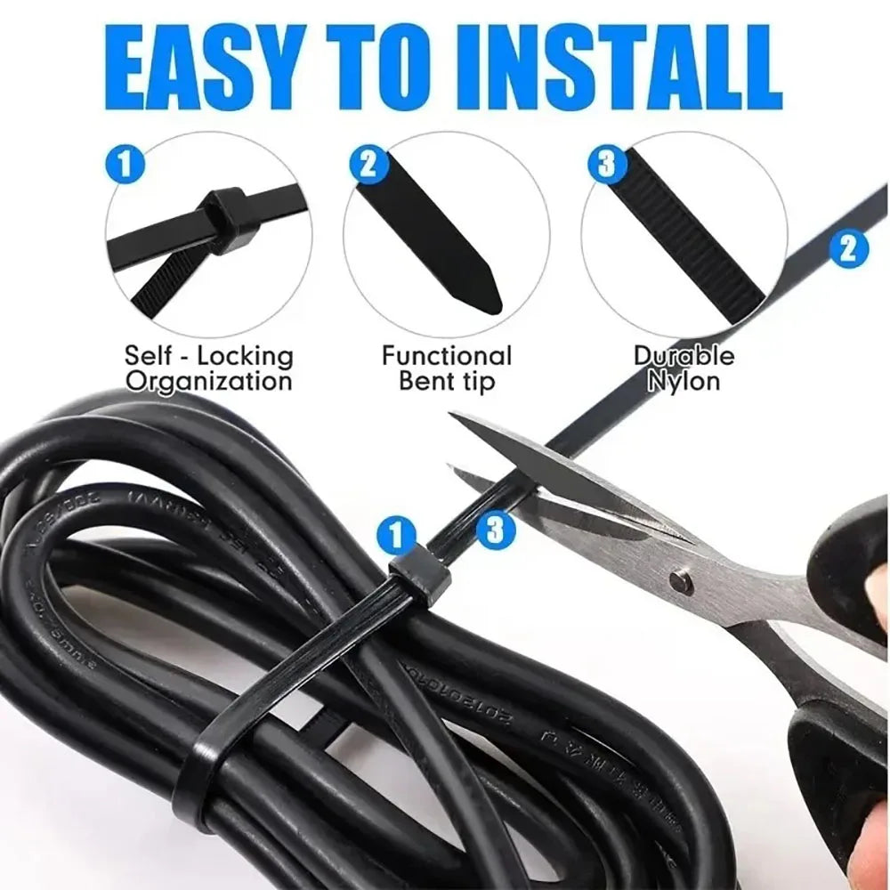 100/200/300/500/1000Pcs Self-locking White Black Plastic Nylon cable Zip Ties Fastening Ring Nylon Clamp strap with lock Zpaxo
