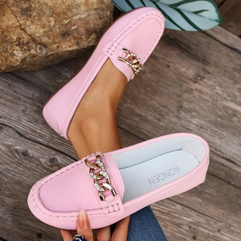 Women's Casual Metal Chain Decoration Single Shoes Spring Autumn Zpaxo