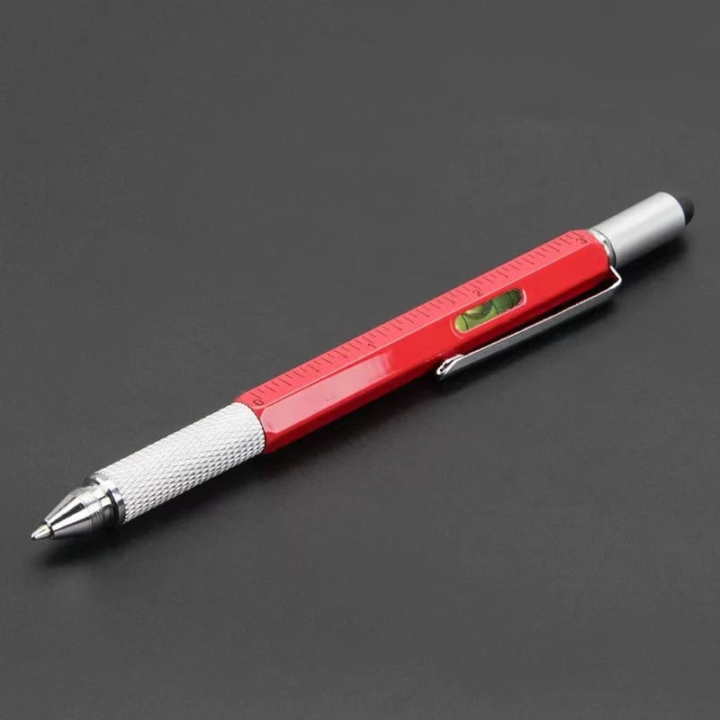 7-in-1 Multi Ballpoint Pen Modern Handheld Tool Measure Technical Zpaxo Red