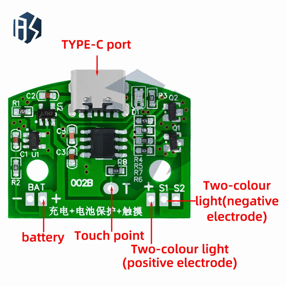8W Type-C LED Table Lamp Control Module: USB Charging with 3-Gear Stepless Dimming & Touch Control (Green) Zpaxo