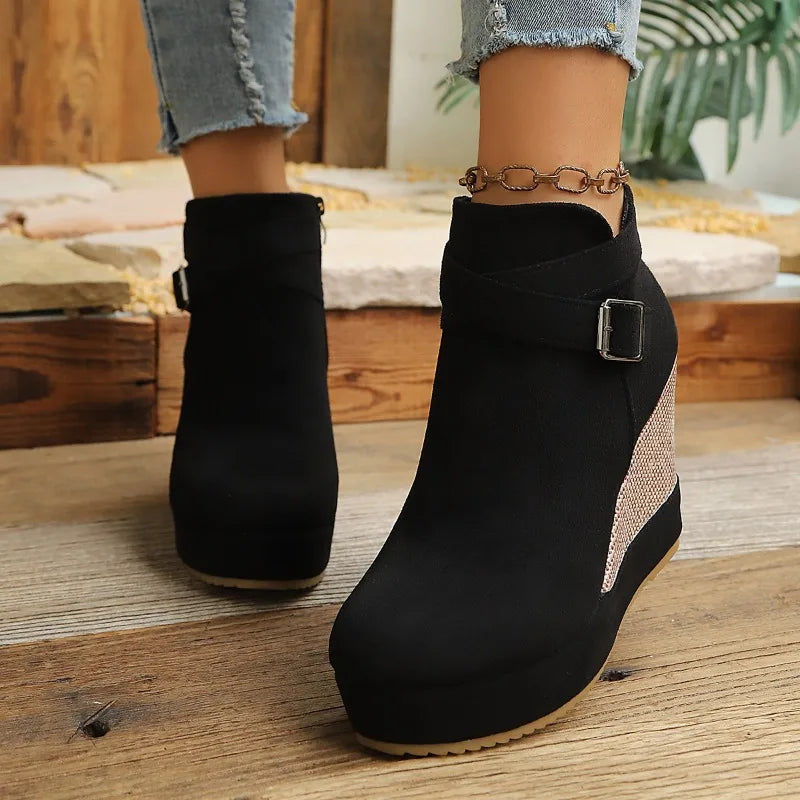2026 Spring Autumn Women's Vintage Side Zipper Wedge Heel Boots Women Zpaxo