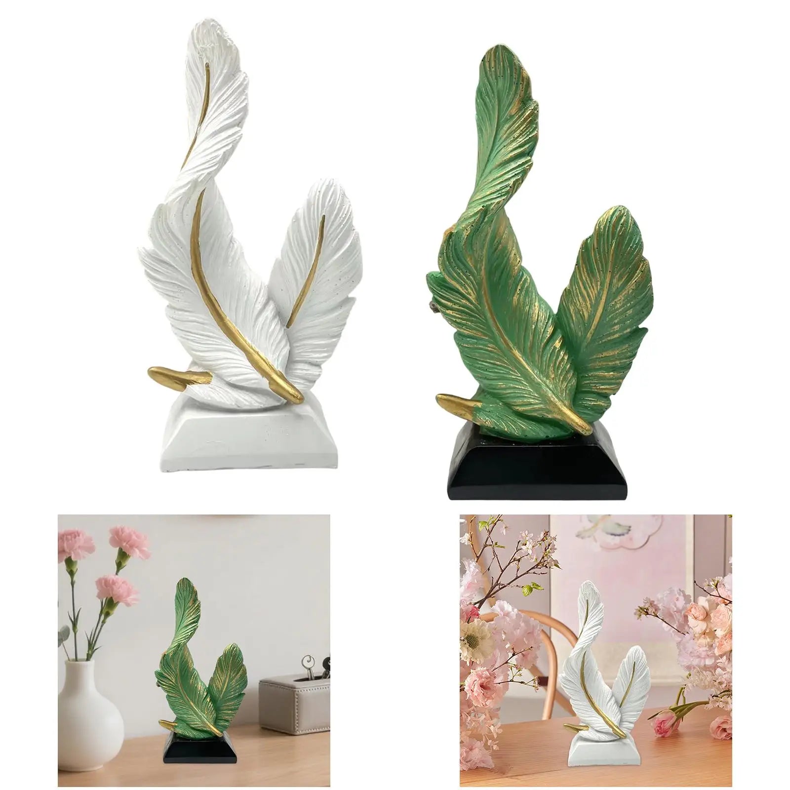 Feather Statue Centerpiece Fashion Craft Accent Figurine Resin Sculpture for TV Stand Birthday Entryway Displaying Housewarming Zpaxo