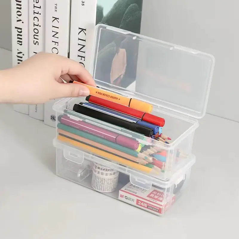 Plastic Storage Box Large Capacity Transparent Stationery Case Pencil Case Children's Crayon Painting Sketching Muilt Pencil Bag Zpaxo