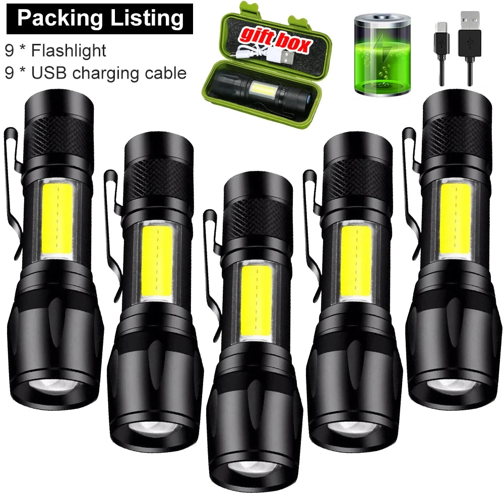 Mini Rechargeable COB+XPE LED Flashlight – Zoomable Torch