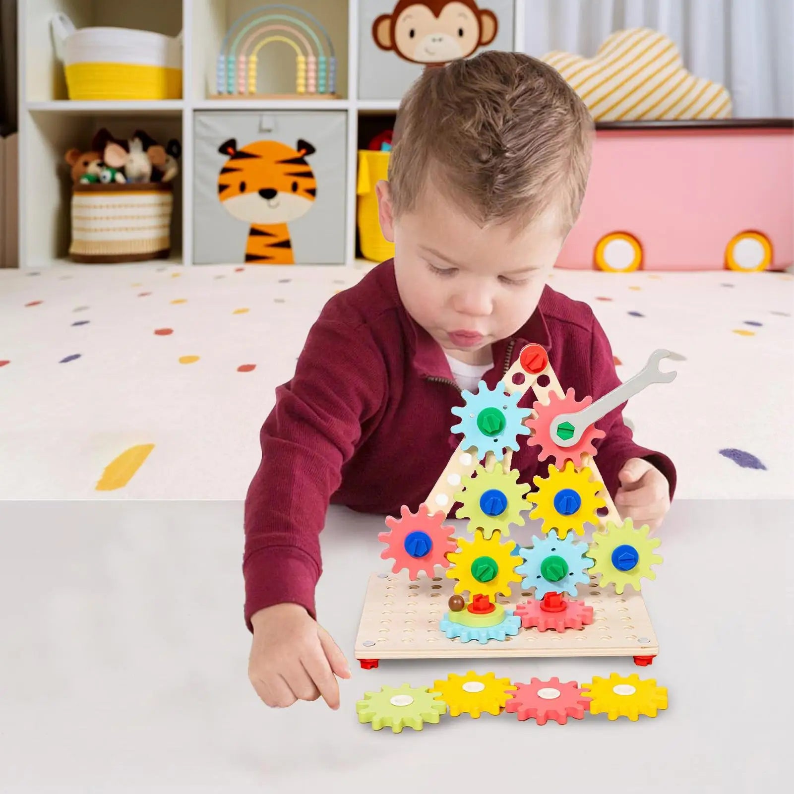 Gear Puzzle Game Wooden Spinner Gear Puzzle Board Game Sensory Fine Motor Skills Development Toy For Children Kid Girls Boys Zpaxo