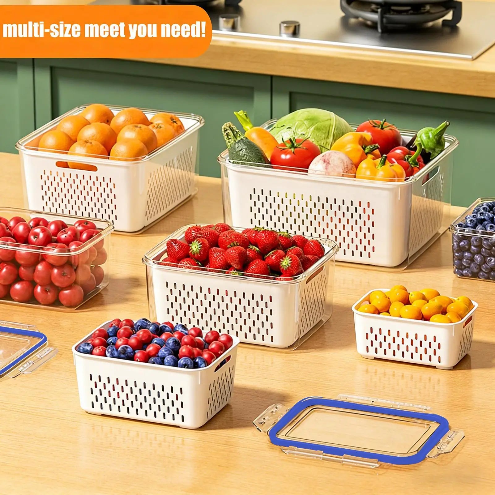 1 Fridge Fruit Storage Containers Leakproof Removable Colander