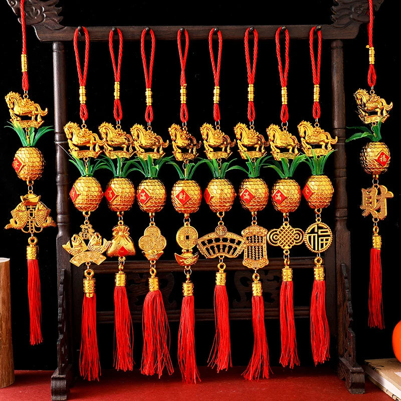 2026 Year Of The Horse Wall Hanging Car Ornament Chinese New Year Red Gold Pineapple Pendant Lucky Decoration Housewarming Gifts Zpaxo