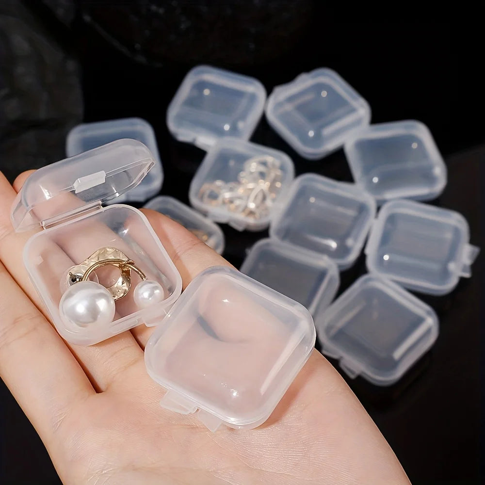 10/30/50pcs Lot Mini Square Transparent Plastic Storage Box with Hinged Lid Small Case for Pills, Dust-proof Storage Boxes Zpaxo 10pcs