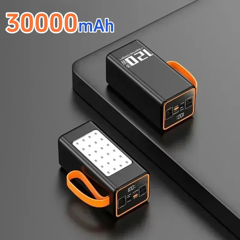 500000mAh Outdoor Large Capacity Power Bank 120W Fast Charging External Spare Battery with LED Light For iPhone Xiaomi Samsung Zpaxo Black 30000mAh Above 100000mAh