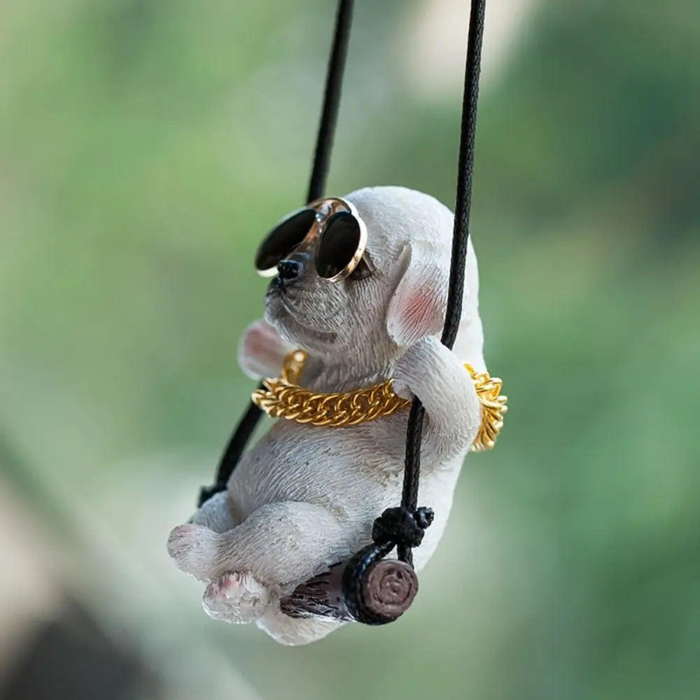 Trend Swing Dog Auto Interior Accessories Decoration Sunglasses Car Pendant Bulldog Resin Car Hanging Gift Zpaxo