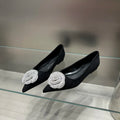 Flat Shoes for Women 2025 Spring Autumn Casual Diamond Rose Flower Shallow Mouth Black Low Heel Pointed Toe Ladies Shoes Zpaxo black 31