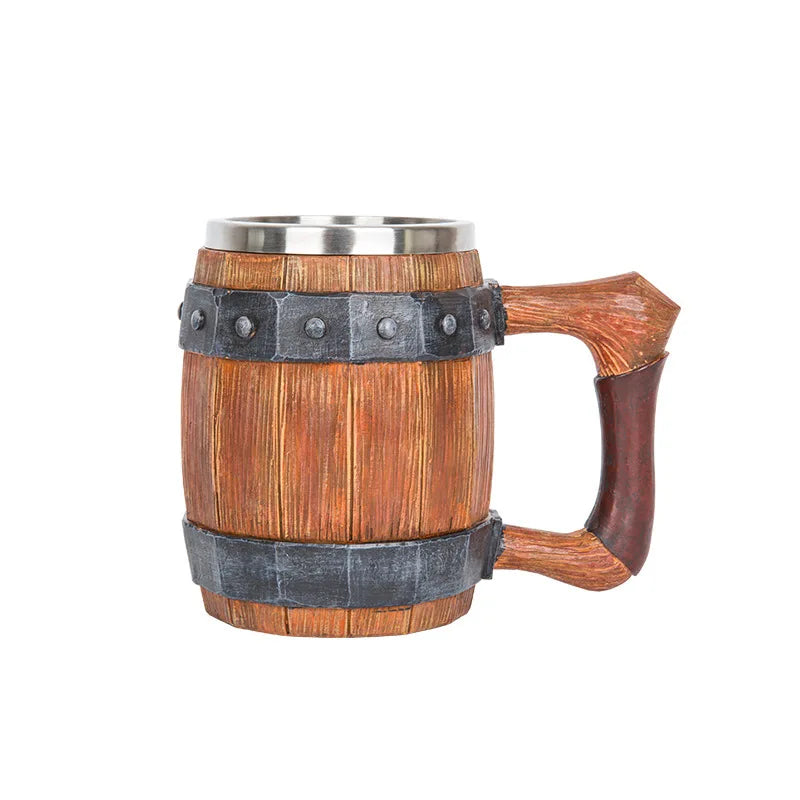 Creative Large Capacity Bar Mug Vintage Wooden Barrel Beer Cup Water Cup Personalized Imitation Wood Stainless Steel Cup Gift Zpaxo