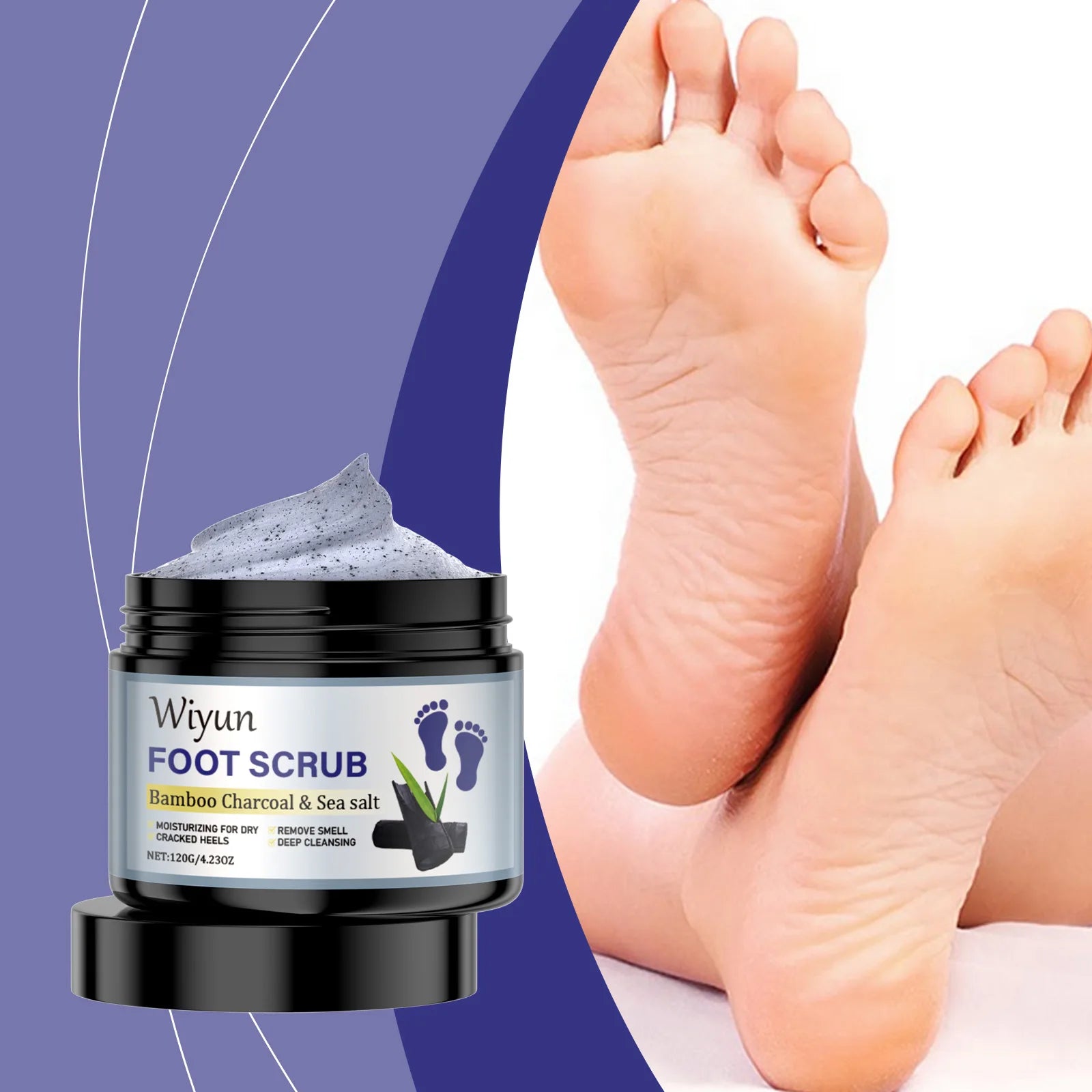 Exfoliating Foot Scrub with Bamboo Charcoal Sea Salt Dead Skin Removal Soften Feet Skin Deep Cleansing Feet Smoothing Care Zpaxo