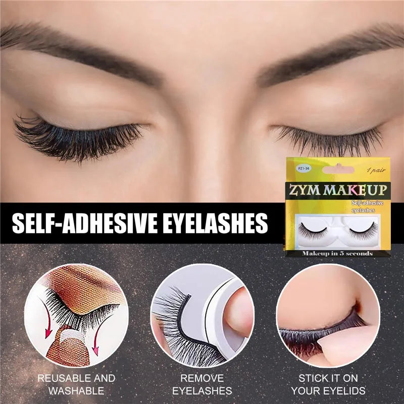 1Pair Glue Free Mink Eyelashes No Residue On The Skin 3D False Eyelashes Reusable Natural Long Eyelash Makeup Self-adhesive Zpaxo