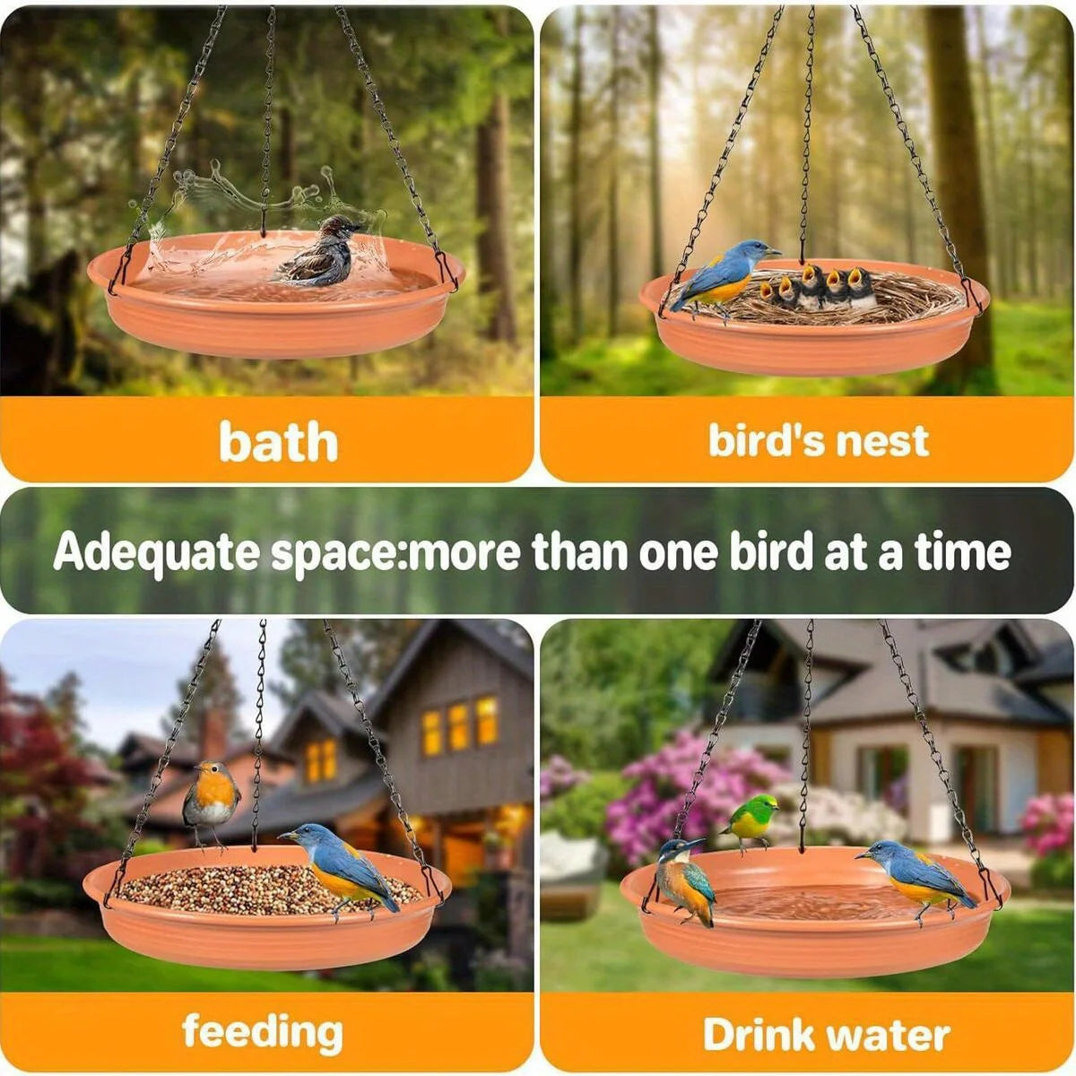 Outdoor Hanging Bird Feeder Bath Tray Plastic Water Drinker Garden
