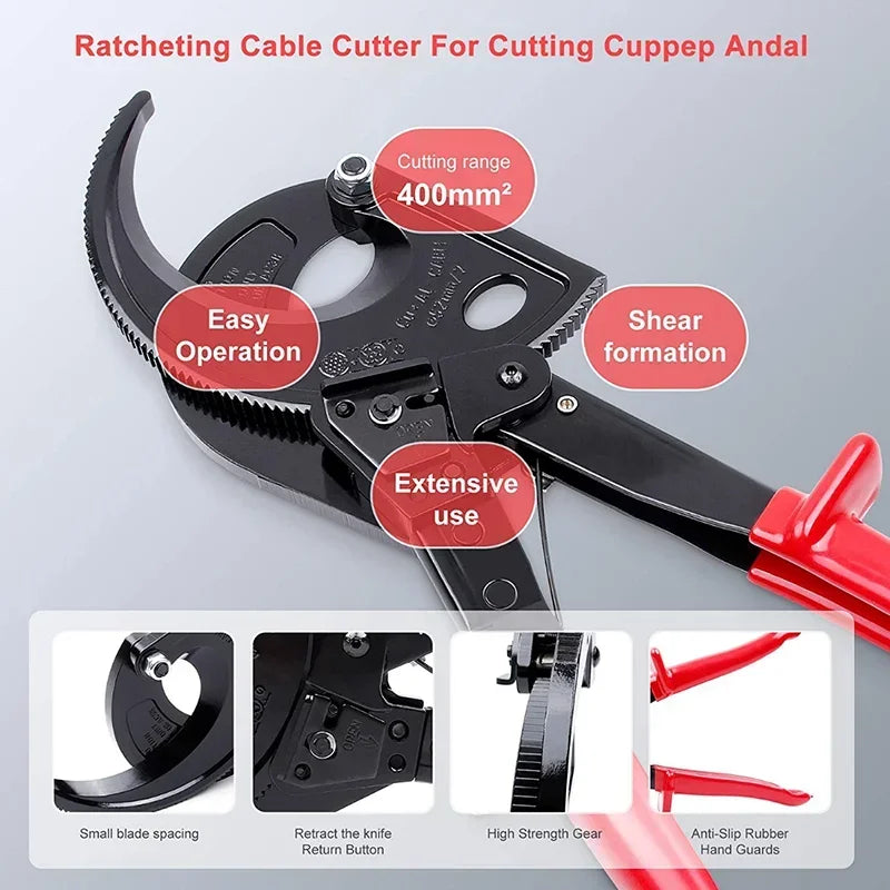 Cable Cutter Heavy Duty Aluminum Copper Ratchet Wire Up 400mm HS-520A